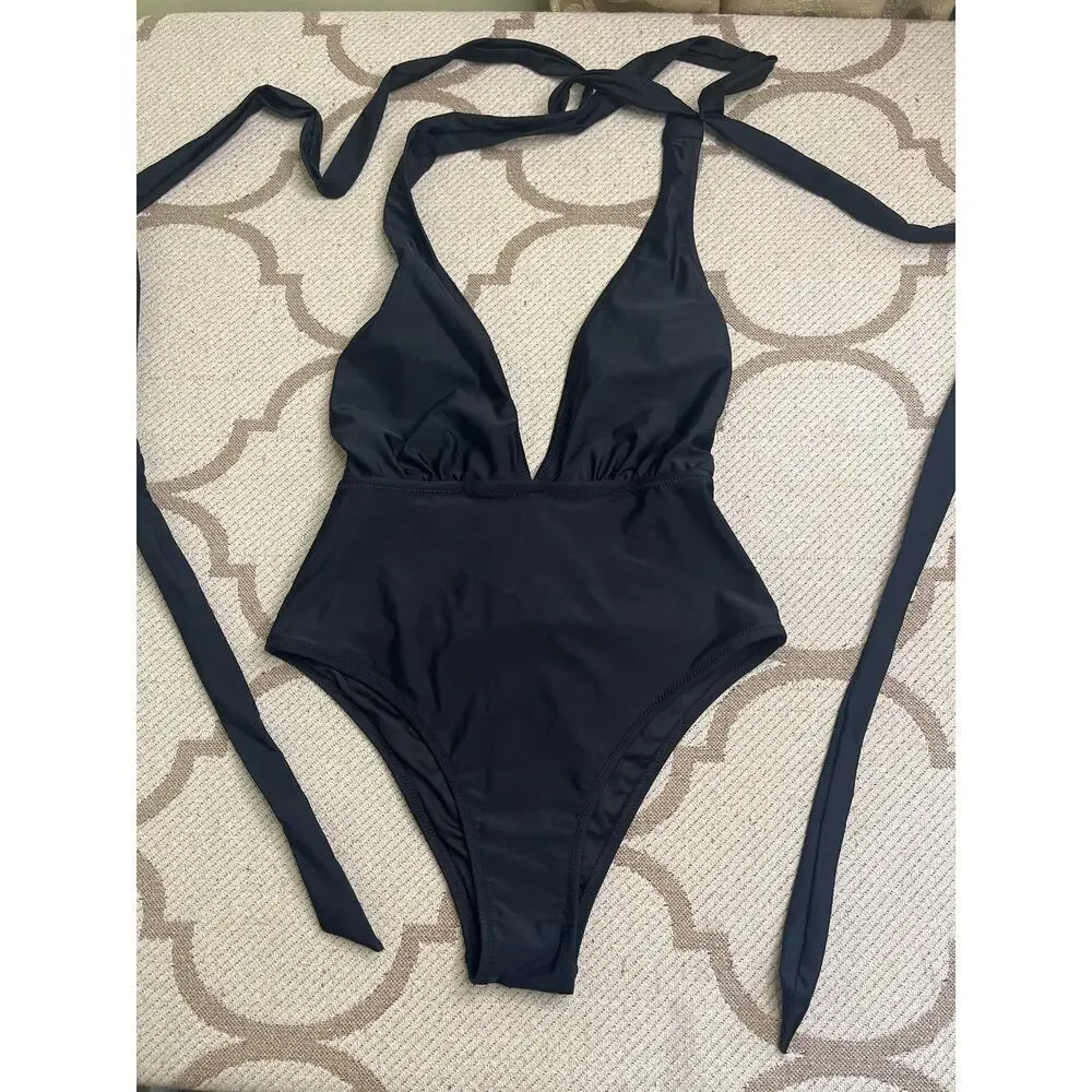 Cupshe One Piece Swimsuit Sexy Deep V Neck Wrap Tie Cross Back, Size XS, NWT